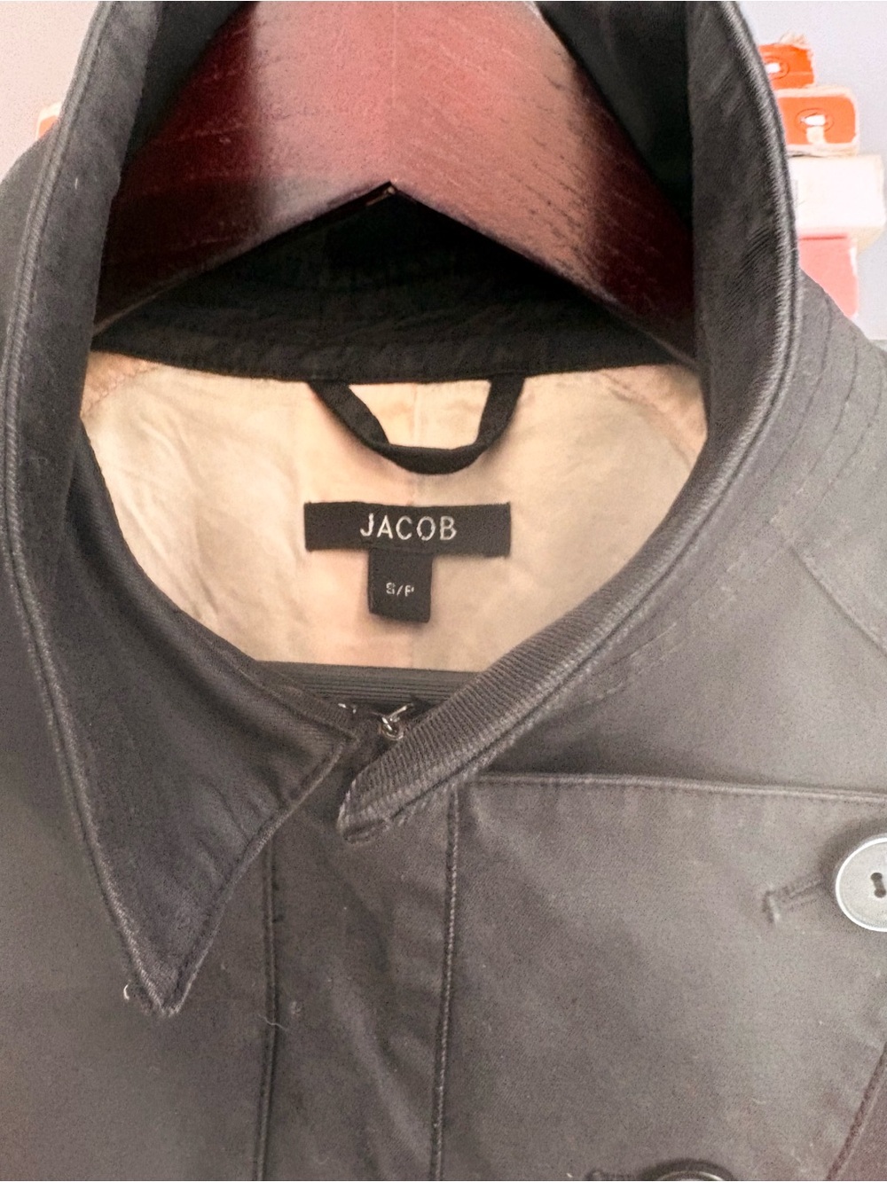 Jacob Black Long Trench Coat with Asymmetric Button Detail - Picture 2 of 4